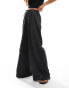 Pull&Bear textured wide leg drawstring trouser in charcoal grey