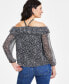 Petite Printed Cold-Shoulder Rosette Blouse, Created for Macy's