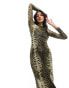 Фото #4 товара Urban Threads bodycon mesh maxi dress in green tiger print