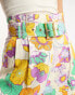 ASOS DESIGN oversized floral printed paperbag waist wide leg trouser with linen in multi