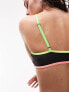 Фото #2 товара Topshop mix and match neon trim crop bikini top in black