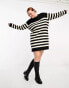 Фото #4 товара Threadbare Plus Evie midi jumper dress in black and white stripe