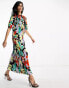 Фото #1 товара ASOS DESIGN plisse maxi smock dress with d ring back detail in bright and black floral