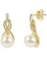 ფოტო #1 პროდუქტის Cultured Freshwater Pearl (7mm) & Lab-Created White Sapphire (1/20 ct. t.w.) Drop Earrings in 14k Gold-Plated Sterling Silver