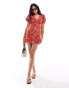 Фото #1 товара Wednesday's Girl v-neck short sleeve mini dress in red floral