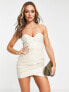 ASOS DESIGN corset detail lacquer mini dress with drape skirt in stone