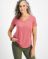 Фото #1 товара Petite V-Neck Round-Hem T-Shirt, Created for Macy's