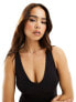 New Look ruched side swimsuit in black