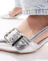 Фото #3 товара Simmi London Dala pointed kitten heel sling backs with eyelet buckle detail in silver metallic