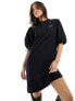 Fred Perry gathered sleeve t-shirt dress in black