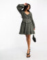 Фото #1 товара ASOS DESIGN mini dress with lace trims in dusky dark khaki