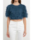 Фото #3 товара Women's Gridded Mesh Feathered Cropped Top