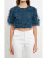 Women's Gridded Mesh Feathered Cropped Top