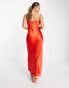 Rare London embellished satin cami maxi dress in burnt orange