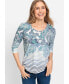 Women's Cotton Blend 3/4 Sleeve Paisley & Stripe T-Shirt мятно-голубой, 10 - фото #5