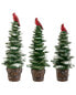 Фото #1 товара K&K Interiors Set Of 3 Snowy Resin Trees On Pail With Cardinal Top Green