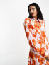 Selected Femme maxi shirt dress in bold orange floral