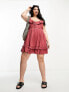 ASOS DESIGN Curve ruffle dobby mini sundress with lace inserts in rust