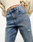 Фото #5 товара ASOS DESIGN Petite slim fit comfort mom jeans with rip in mid blue