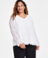 Plus Size Double-Layer Sheer-Sleeve V-Neck Blouse