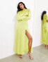 ASOS EDITION embroidered lace panelled long sleeve column maxi dress in lime Зеленый, 34 - фото #1