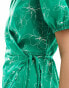 Фото #4 товара Glamorous wrap short sleeve tea dress in green scribble floral