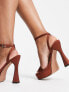Фото #2 товара ASOS DESIGN Wide Fit Noon platform barely there heeled sandals in chocolate