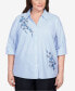 Фото #1 товара Plus Size Classics Embroidered Mitered Stripe Button Down Top