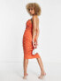 Фото #5 товара Rare London mesh drape wrap midi pencil dress in orange