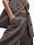 Фото #3 товара Topshop co-ord stripe linen wide leg pleated trouser in brown