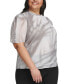 ფოტო #4 პროდუქტის Plus Size Printed Ruffled-Neck Buttoned-Sleeve Top
