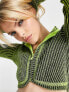 Фото #2 товара Reclaimed Vintage zip up knitted cropped jumper in neon plated rib