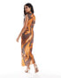 ASOS DESIGN satin high neck drape split maxi dress in abstract print