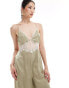 ASOS DESIGN lace insert satin cami jumpsuit in khaki