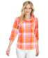 ფოტო #1 პროდუქტის Women's Cotton Beach Plaid Roll-Tab Shirt