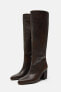Leather block heel knee-high boots