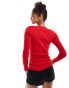 Morgan knitted rib long sleeve button detail top in red