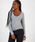 ფოტო #1 პროდუქტის Juniors' V-Neck Long-Sleeved Top