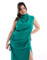 Фото #2 товара ASOS DESIGN Curve high neck one shoulder drape maxi dress with thigh split in green