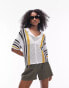 Фото #1 товара Topshop knitted open stitch stripe polo shirt in multi