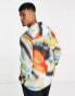 ASOS DESIGN relaxed revere satin shirt in blur spray print