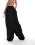 COLLUSION elastic waist linen beach trouser in black