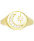 ფოტო #1 პროდუქტის Cubic Zirconia Crescent Moon & Star Signet Ring in 14k Gold-Plated Sterling Silver