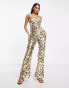 Фото #4 товара ASOS LUXE corsetted flare jumpsuit in animal jacquard