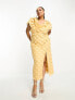 Фото #1 товара ASOS DESIGN Curve exclusive textured cowl neck maxi dress with shoulder detail in pale yellow