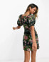 ASOS DESIGN tapestry milkmaid mini dress with ribbon detail in floral Blau mit Blumendruck, 32 - фото #4