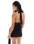 Фото #3 товара ASOS DESIGN crochet mix halter wrap mini dress in black