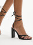 Topshop Fifi tie up heeled sandal in black lizard