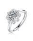 ფოტო #1 პროდუქტის Sterling Silver White Gold Plated with 1ctw Round Lab Created Moissanite Bezel Flower Petal Cluster Engagement Anniversary Adjustable Ring