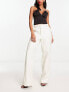 NA-KD faux leather straight leg trousers in off white